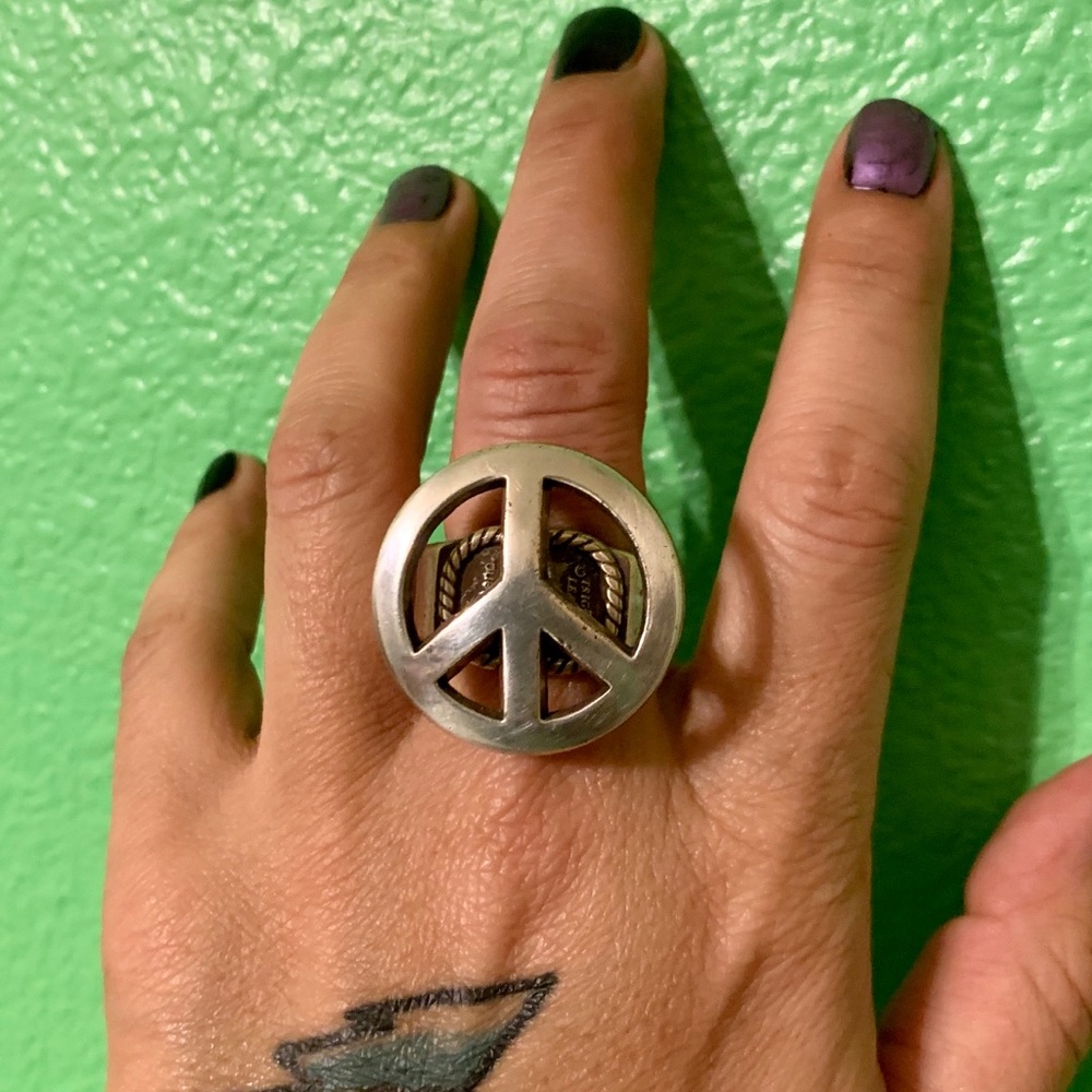 COPY - Silver Peace Sign Silver Statement Ring. All sizes